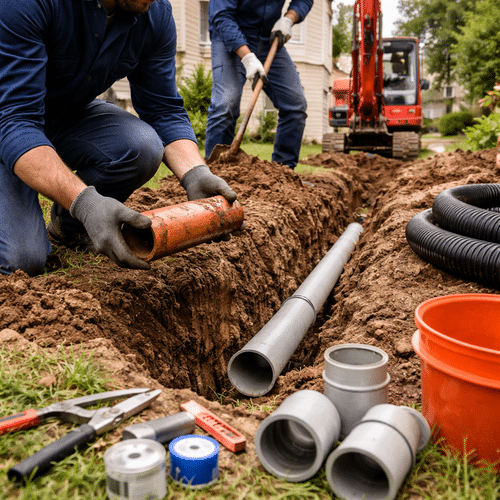 sewer and water lines