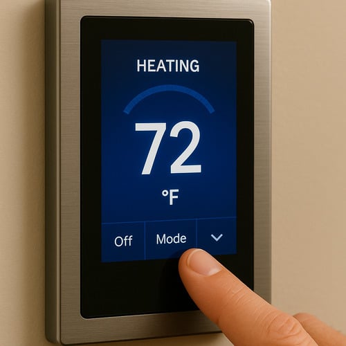finger pressing a smart thermostat